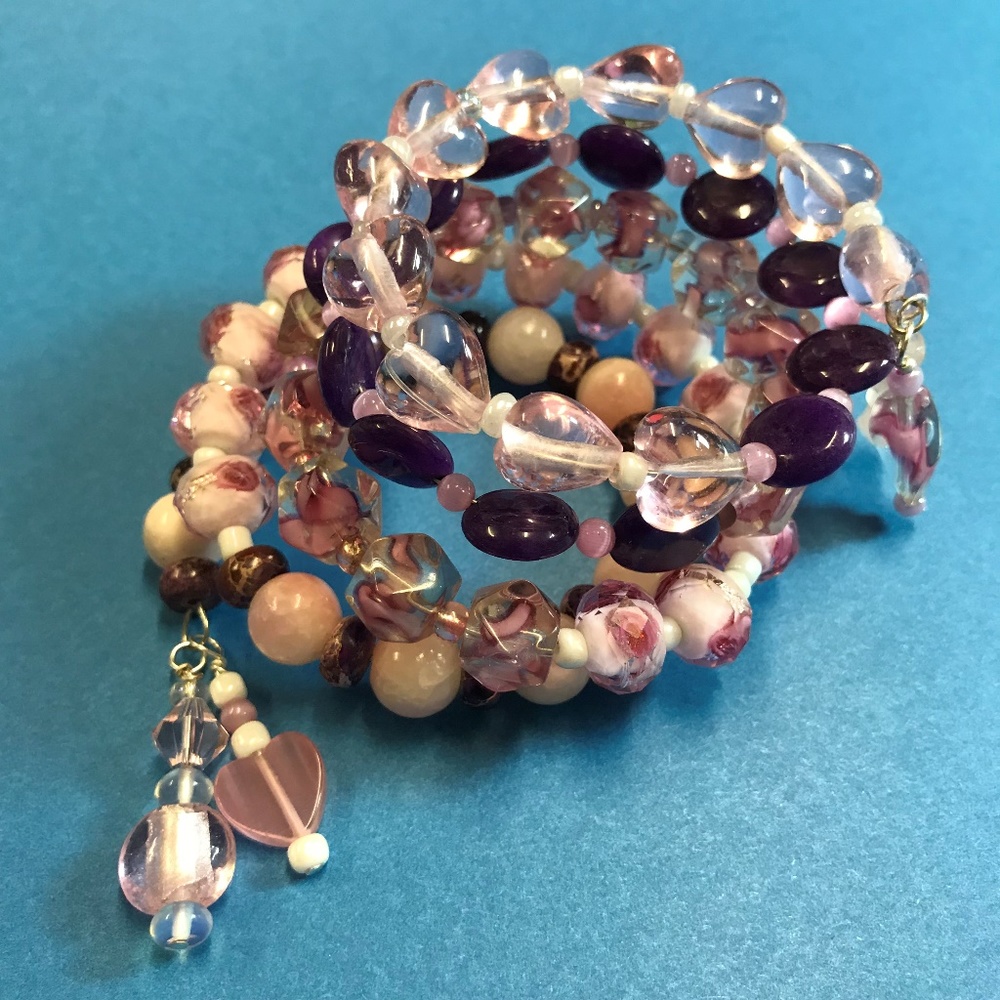 Wine & Roses Memory Wrap Bracelet & Charm Dangles